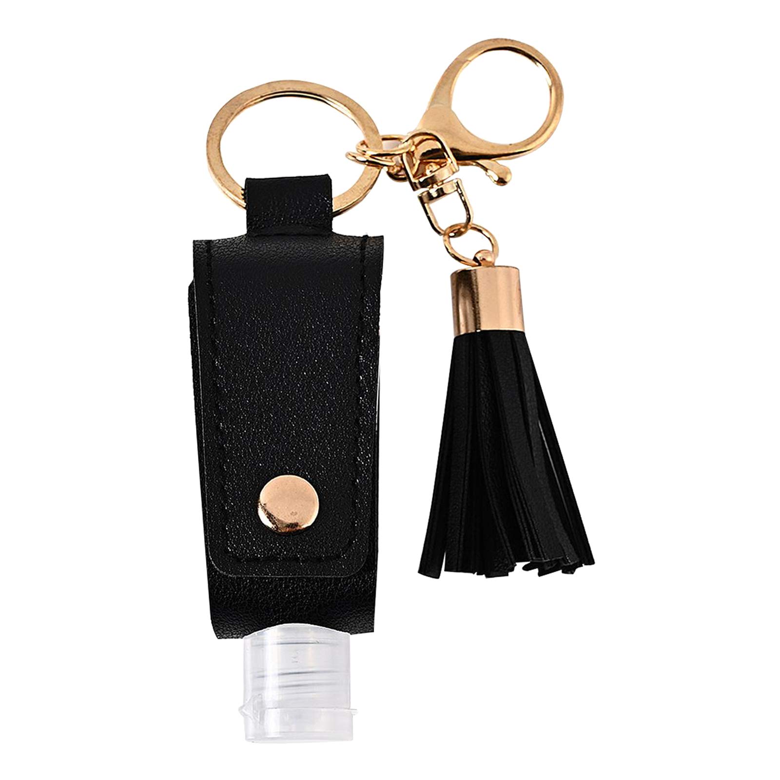 Travel Bottles Keychain Holder 30ML Empty Squeeze Bottles Hand Sanitizer Carrier Leather Keychain Refillable Container with Tassel - Black