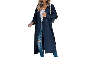 Women's Windproof Trench Coat Notched Lapel Double Breasted Long Overcoat Casual Fall Winter Windbreaker Outerwear