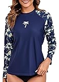 Halcurt Women's Long Sleeve Rash Guard Swim Top