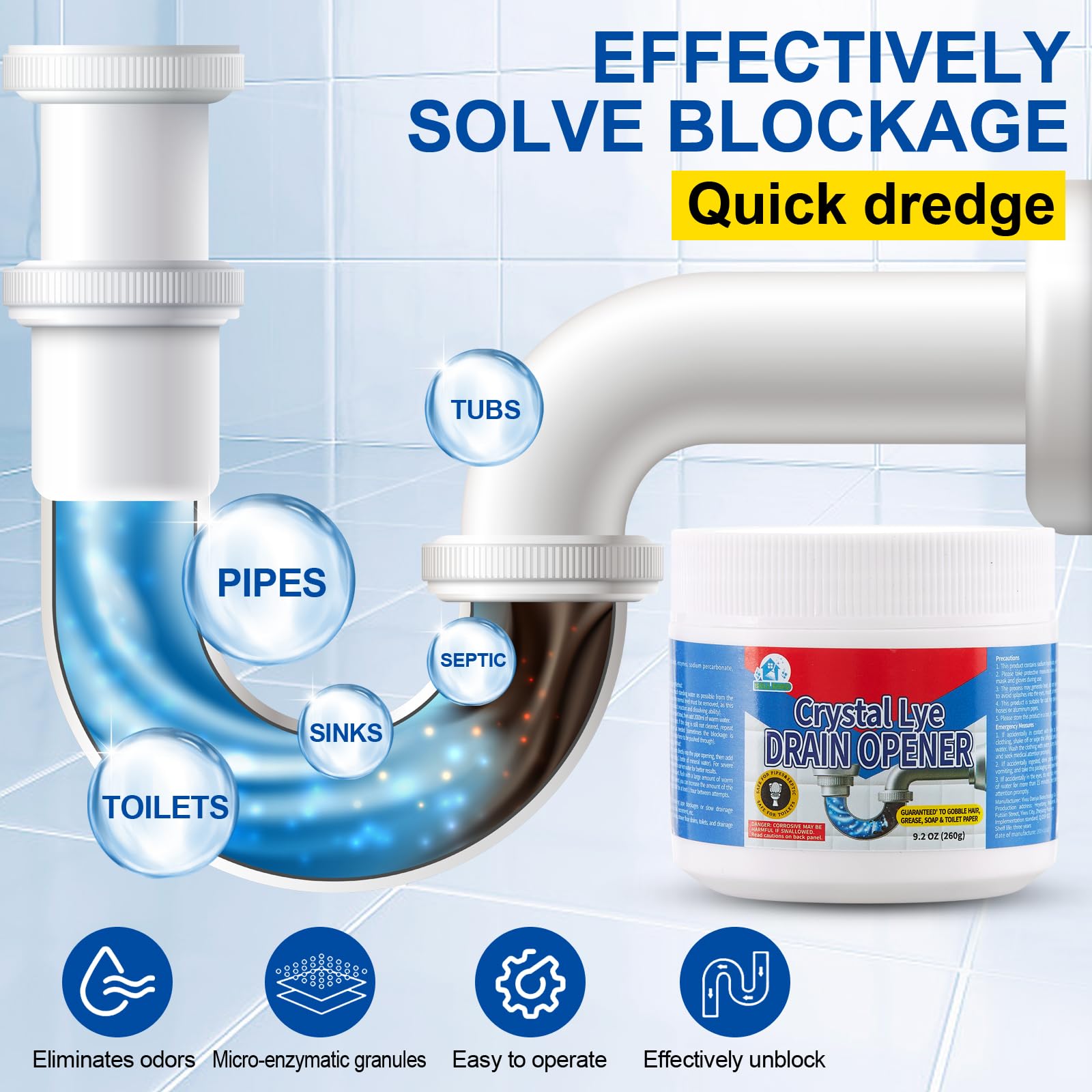Bell Bird Kristall‑Abflussreiniger mit Natriumhydroxid, Extra Stark Rohrfrei Rohrreiniger Cleaner für Küche & Bad, Waschbecken, Abflüsse und Duschrohre - 1 Flasche 4