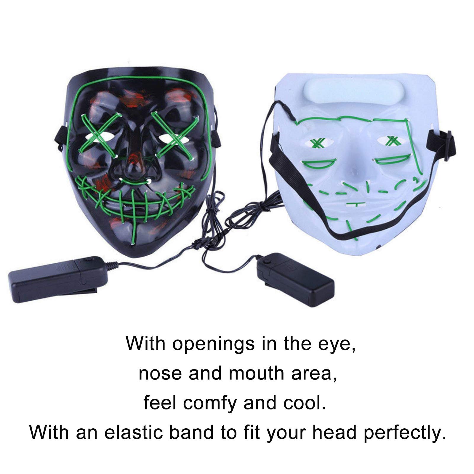 Voilamart LED Halloween Mask Halloween Scary Light up Mask EL Wire Mask Led Purge Mask for Halloween Cosplay Festival Party (Red)