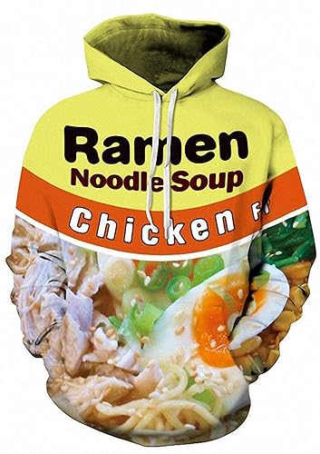 Keasmto 3D Ramen Chicken Noodle Soup Hoodies Sweatshirts for Men