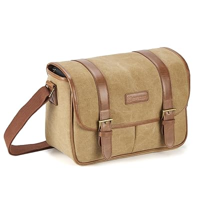 Beg Kamera Klasik, Evecase Large Canvas Messenger SLRDSLR Shoulder Case dengan Trim Kulit, Petak Tablet dan Sisipan yang Boleh Ditanggalkan Untuk Mirrorless, Micro 43, Compact System, High Zoom Digital Camera