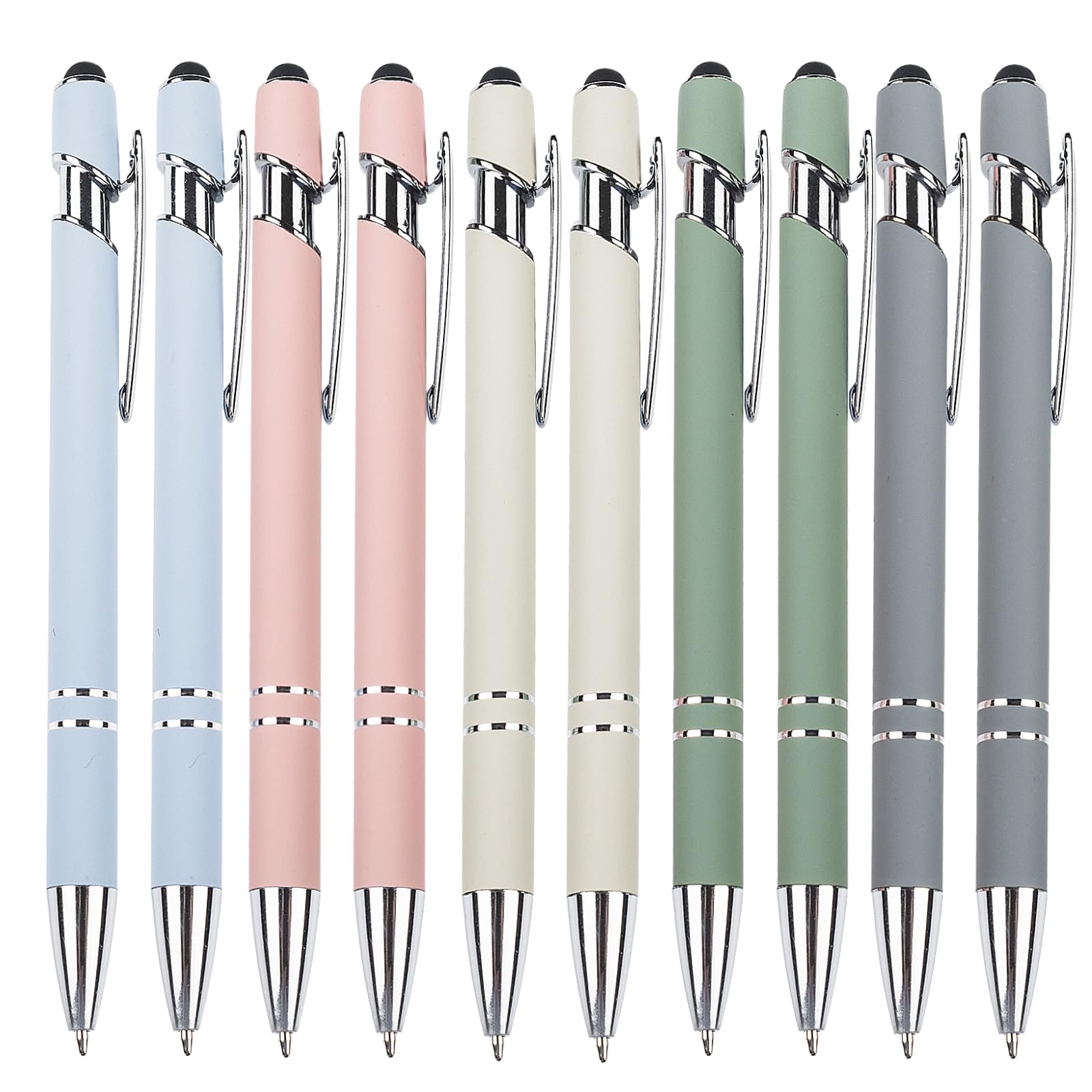 mumrap 10 pcs Ballpoint Pens Retractable Multipack 2 in 1 Pens set with Stylus tip Black Ink funny pens for work colleagues cute stationary Women Men office gift(Morandi color)