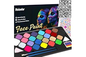 Roizefar Face Painting Kit For Kids - 24 Colors Water Based Face Paint kit with Stencils, Professional Facepaint Makeup Palette, Non-Toxic Sensitive Skin Paints for Party, Halloween