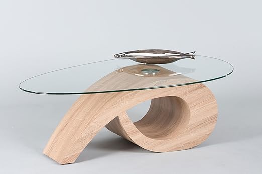 Lifestyle4living Couchtisch Ist Oval Und Aus Glas Sofa Tisch In Sonama Eiche Dekor Hat Eine Moderne Form Wohnzimmertisch Mit Zusatzlicher Ablageflache Amazon De Kuche Haushalt