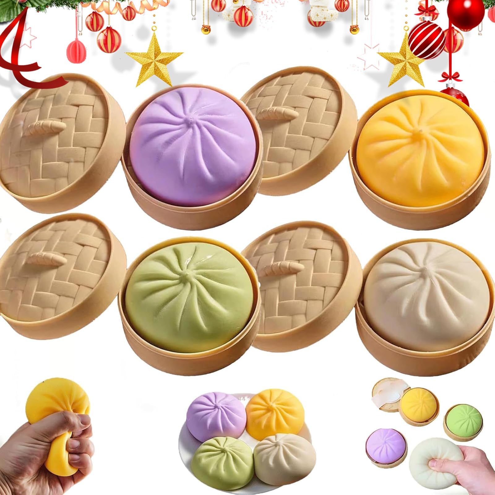 4Pcs Glitter Dumpling,Dumpling Squishy,Rainbow Dumplings,Anxiety Relief Squeeze Toy,Soft Squeeze Decompression Dough for Adults.（Small）