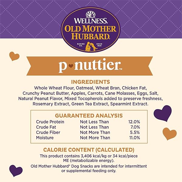 WELLNESS OLD MOTHER HUBBARD CLASSIC P-NUTTIER DOG BISCUITS, NATURAL TRAINING TREATS, PEANUT BUTTER FLAVOR, SMALL SIZE, 20 OZ BAG