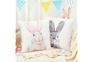 Tretdaity Easter Pillow Covers 18x18 inch Set of 2, Easter Decor Cute Soft Plush Bunny Throw Pillow Covers with Hidden Zipper