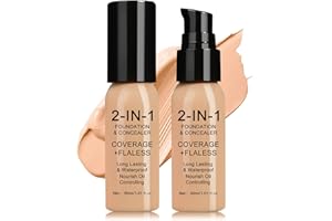 Full Coverage Waterproof Liquid Foundation, Lightweight Moisturizer Long Lasting Foundation&Concealer for Conbination Skin, U