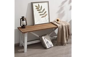 Wnutrees 43" Farmhouse Wood Bench, Narrow Bench, Long Bench Seat for Entryway, Living Room, Dining Room, Solid Wood, White