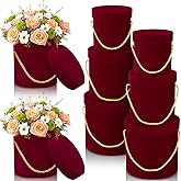 Uiifan 6 Pcs Velvet Round Flower Box with Lids Velvet Nesting Gifts Box with Handle for Valentine's Day Wedding Holiday Luxury Flower Gift Arrangement Bridesmaid Birthday Party Favor(Red)