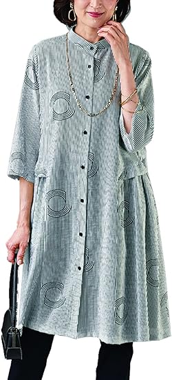 Amazon Co Jp ベルーナ ビンテージ調 ストライプ ワンピース チュニック レディース 服 ファッション小物