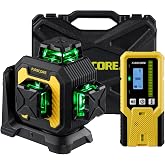 Firecore Laser Level with Receiver Kit, 1/13" High Accuracy, Laser Level 360 Self Leveling with Pulse Mode for Outdoor Up To 197ft, Rechargeable Green Line Laser for Home Renovation Construction-F93
