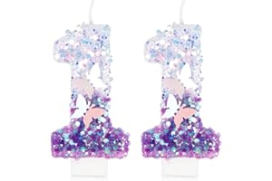 YIRAN Birthday Candles, Number 11 Candle, Butterfly 11th Birthday Decorations for Women/Girl, Purple Happy Birthday Candle for Cake,Handmade Sequin Numeral Candle Wedding Cake Topper Anniversary Party Decor
