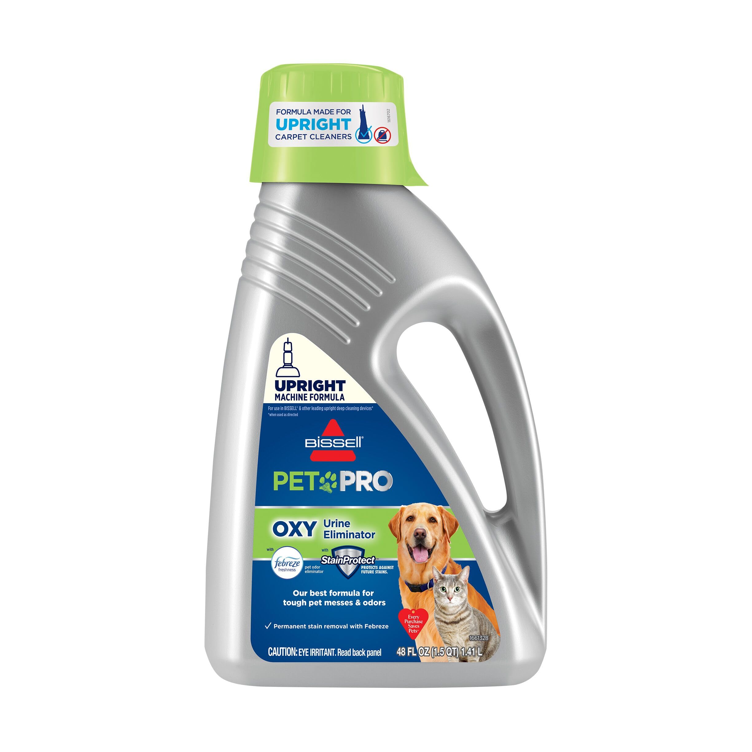 Bissell PET PRO OXY Urine Eliminator with Febreze Carpet Deep Clean Solution, with StainProtect Technology, for use in leading upright carpet cleaners, 48oz, Our best formula for pet messes & odors