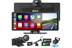 HAUXIY Wireless Carplay Touchscreen with 4K Dash Cam, 10.26" Portable Apple Carplay & Android Auto Car Stereo, Carplay Screen with 1080p Backup Camera, GPS Navigation/Mirror Link/Voice Control/Bluetooth