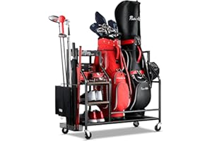 FHXZH Golf Bags Storage Garage Organizer Golf Bag Stand for Golf Bags, Clubs, Balls, Golf Equipment Accessories, Golf Bag Storage Rack with Wheels for Garage, Club, Basement