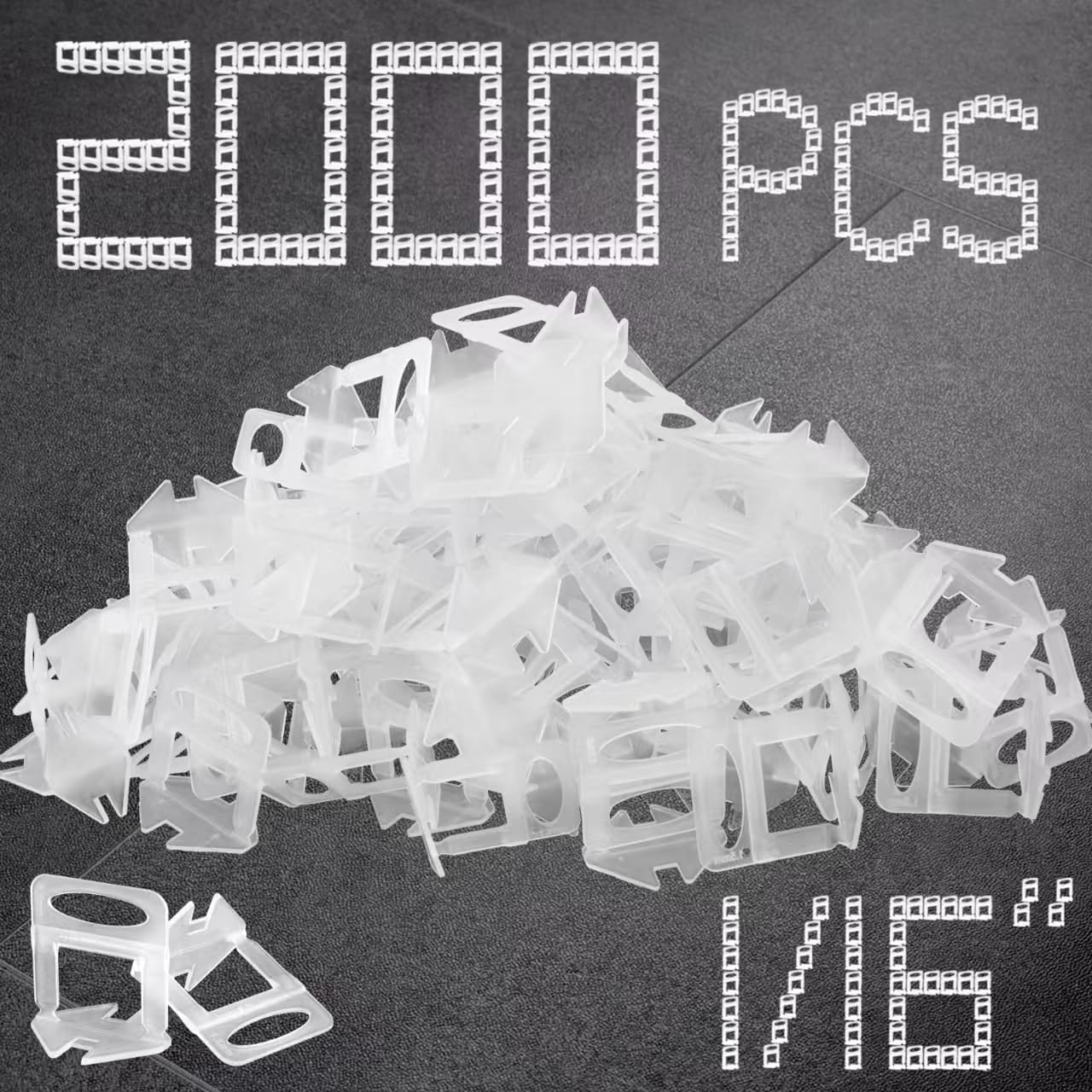 Photo 1 of 1/16" Tile Leveling System Spacers 2000 PCS Tile Leveling Clips Kit Prevent Tile lippage Leveler Spacers for DIY Professional Ceramic Tile and Stone Installation (1/16 IN, 2000)