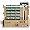 Razors for men Shaving,2-Blade mens Razor Includes 1 Handles and 30 Replaceable razor head, Non-Slip Travel Carry Shaver for men Pack