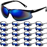 Kingdder 20 Pack Blue Safety Glasses Bulk Mirror Scratch Resistant Goggles Eye Protection Glasses Tinted Mirror Polycarbonate Lens