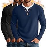 August Alley 3 Pack Men's Long Sleeve Thermal Shirts V Neck Fleece Lined Tops Base Layer Undershirt Casual Pullover Sweater