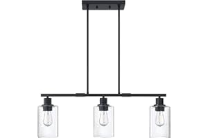 Doraimy Lighting Industrial Farmhouse 3 Light Kitchen Island Light 4.3" Clear Water Grain Glass Adjustable Cord Oil Rubbed Bronze Finish for Restaurant Over Sink Bar Pool Table