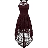 Dressystar Women's Halter Lace Cocktail Wedding Guest Dress Hi-Lo Bridesmaid Party Dresses with Sheer Neckline