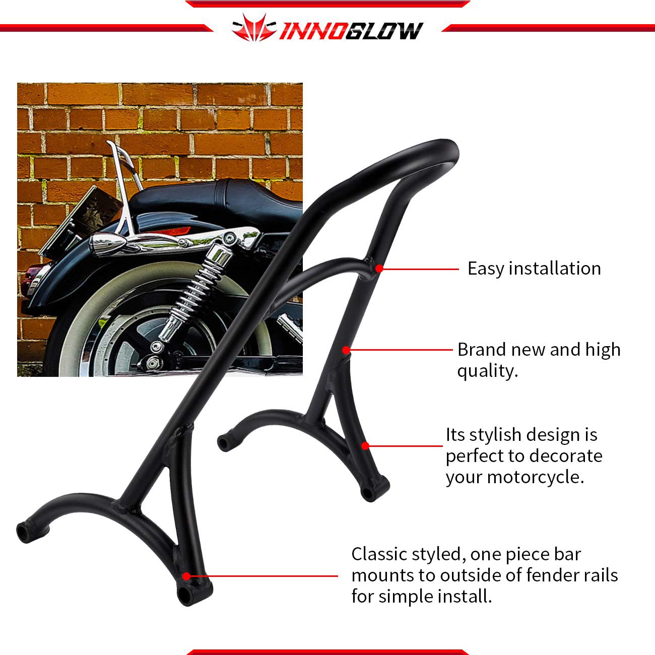 INNOGLOW Motorcycle Sissy Bar Backrest Fits for 20042016 Harley