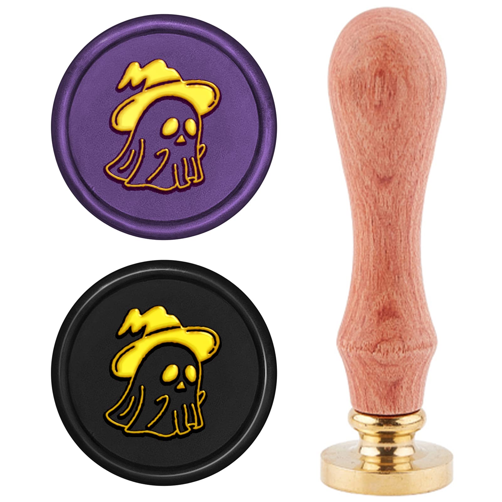 CRASPIRE Wax Seal Stamp Halloween Ghost, Sealing Wax Stamp Retro Wood Stamp Wax Seal 25mm Removable Brass Head Wood Handle for Party Invitation Envelope Greeting Card