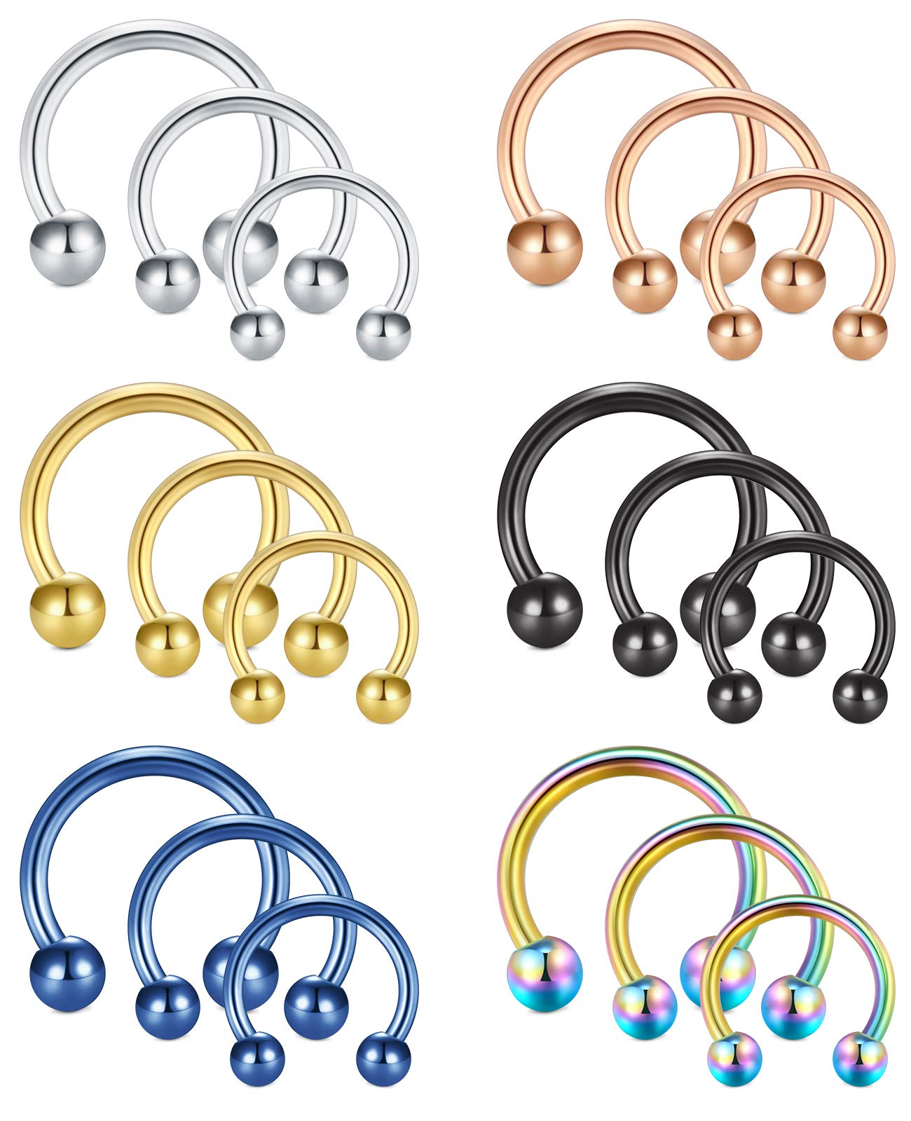 incaton Septum Piercings 1.6mm Stainless Steel Septum Horseshoe CBR Lip Labret Tragus Cartilage Piercing Jewellery 14G Nose Ring Hoop for Women Men 8mm 10mm 12mm