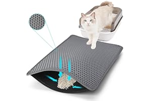FADEYJ Cat Litter Mat, Kitty Litter Collector, Double Layered Honeycomb Design Waterproof, Anti Urine, Anti Slip, Easy to Clean, Limit Garbage (35"x24", Grey)