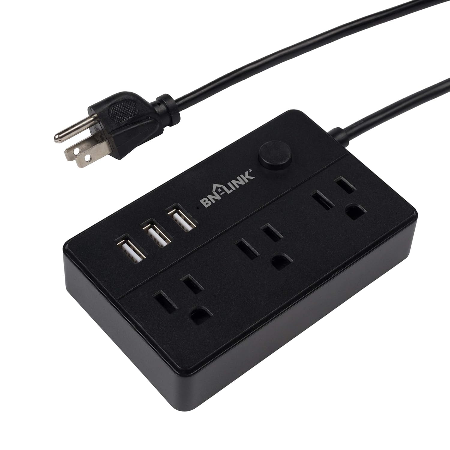 BNLINK Mini Desk Portable Power Strip 3 Outlets 3 USB Ports, 5 Feet