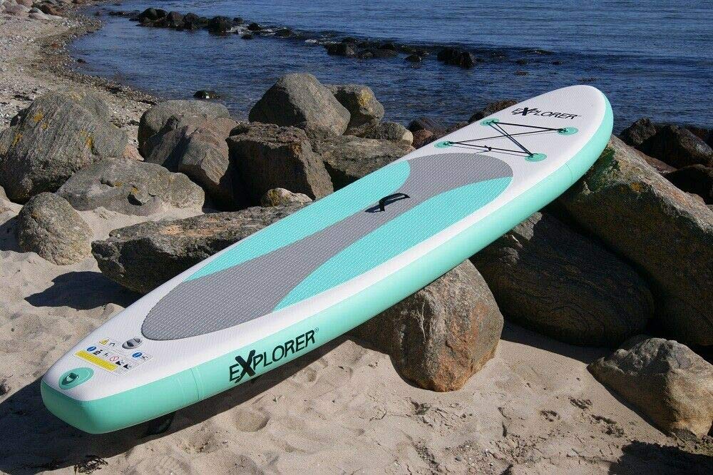 EXPLORER Stand Up Paddling Board Mint 300x76x15cm 115kg Komplettset mit Alu-Paddel, Rucksack, Pumpe, Finne und Flickenset 3