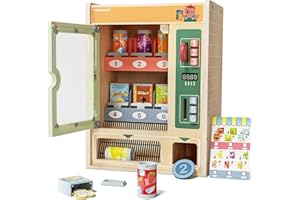 TOP BRIGHT Wooden Vending Machine Play Set, Play Food for Kids，Pretend Play Toys with Wooden Snack Bars and Drink Cans, Montessori Toys for Boys Girls Capybara Gift Age 3+ (Vending Machine)