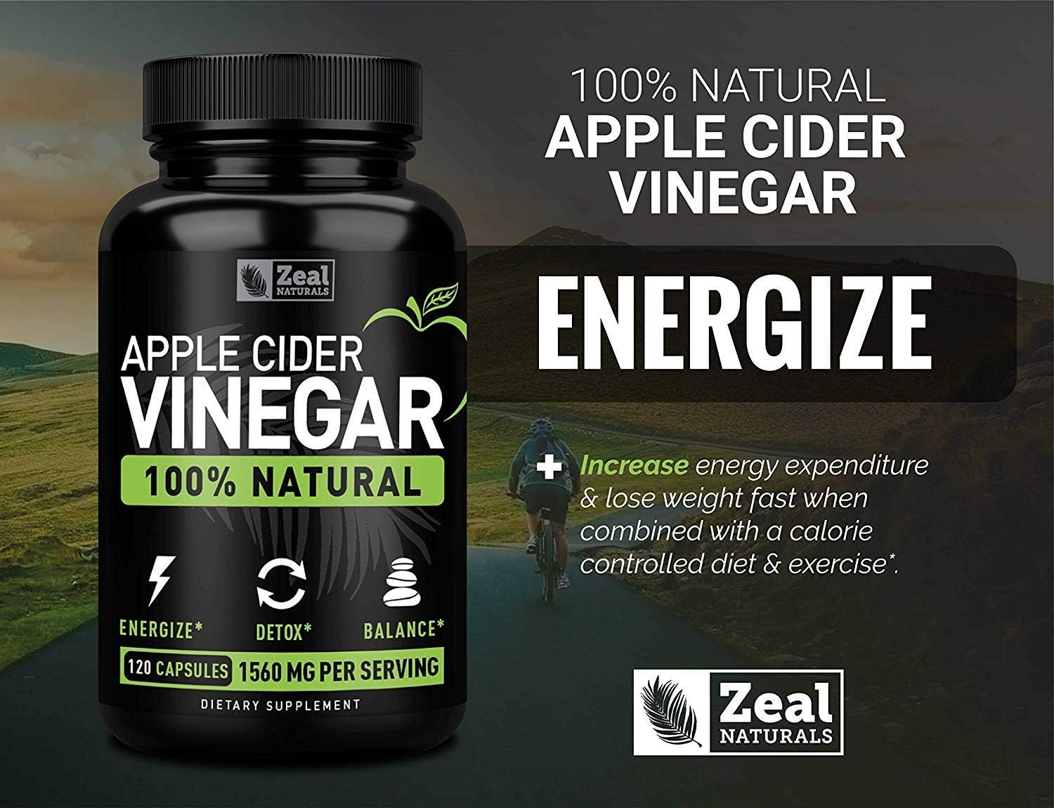Zeal 100 Natural Raw Apple Cider Vinegar Pills (1560mg 120 Capsules