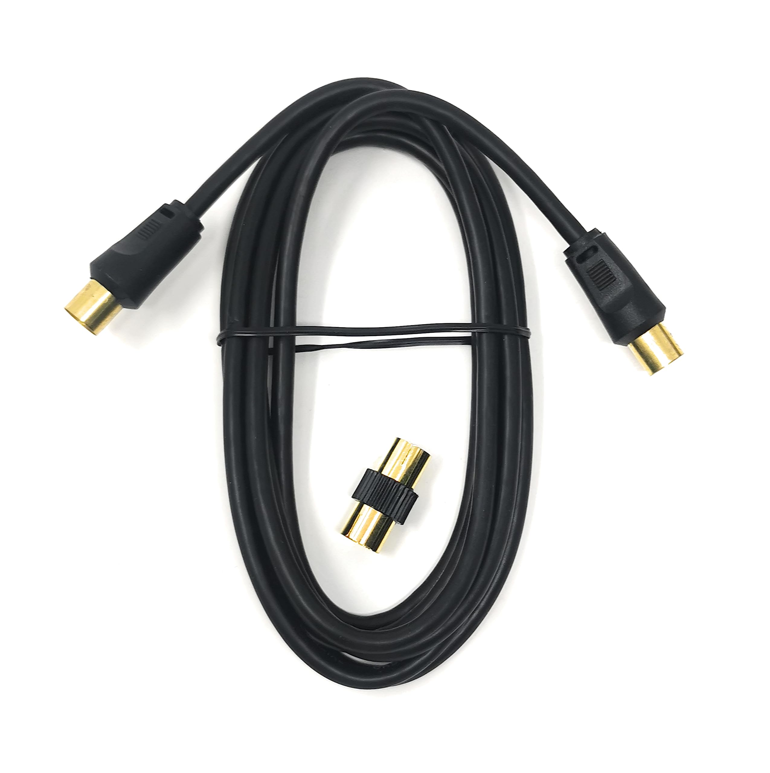 TV Aerial Coaxial Cable Male to Male RF Antenna Coax Lead Compatible with Sky SkyHD, Virgin, BT, Satellite TV, VCR, DVD Players. Comes with Female Coupler, Gold Plated Connectors (2m, Black)