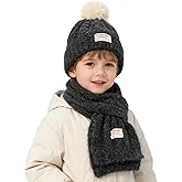 Aofalbe Kids Winter Hat Scarf Set for Girls Boys, Toddler Knit Beanie Hat and Neck Warmer Sets with Warm Cotton Lined Pom