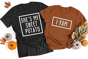 FRYAID She's My Sweet Potato I Yam T-Shirt Couples Holiday Matching Shirts for Husband and Wife Casual Short Sleeve Tops