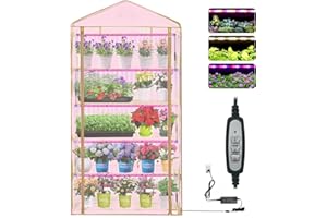 PURLYU 5 Tier Greenhouse with Grow Light ,Portable Greenhouse with Zippered PVC Cover for Seed Starting Trays , 75'' H x 40'' W x 19'' D Plant Light for Indoor Plant with Timer(PLGH1005OWPT)