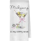 XIVENHAVM Mahjong Martini Kitchen Towels - Coquette Cocktail Gifts Decorative Dish Towels, Mahjong Gifts Hand Towel, Pink Bow Alcohol Mah Jong Tea Towel, 16x24 Inch