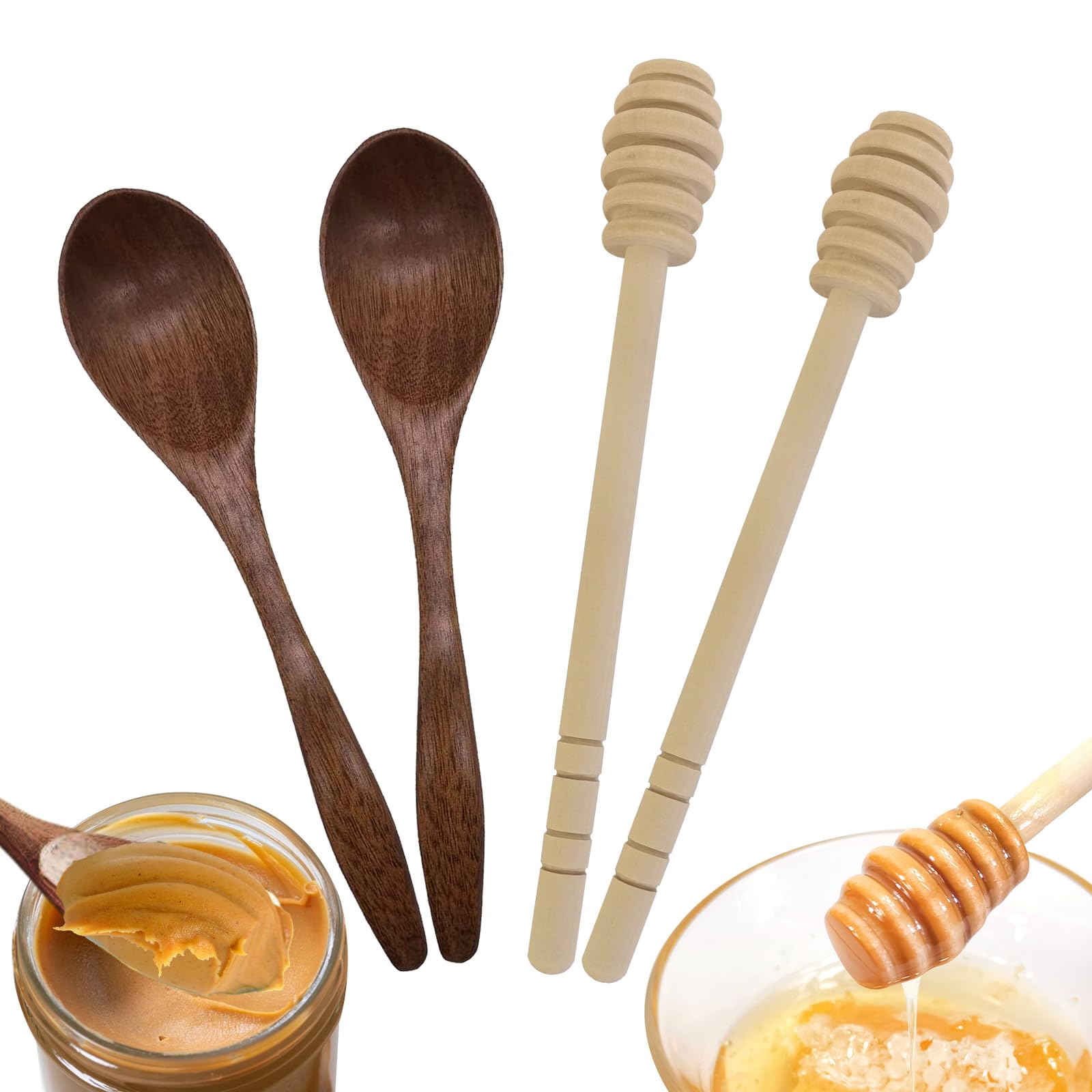 4pcs Honey Spoons Wooden Honey Sticks, Exquisite Honey Dippers Wooden Honey Spoon, Natural Small Wooden Spoons for Stirring Honey Tea Coffee Jam and Wedding Party Favors Gift