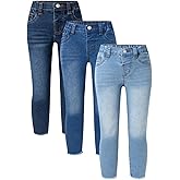 ICCAZX Girls Stretch Denim Jeans 3 Pack, Elastic Waist Skinny Jeans for Girls 4-7 Years Dark Blue, Medium Blue, Light Blue