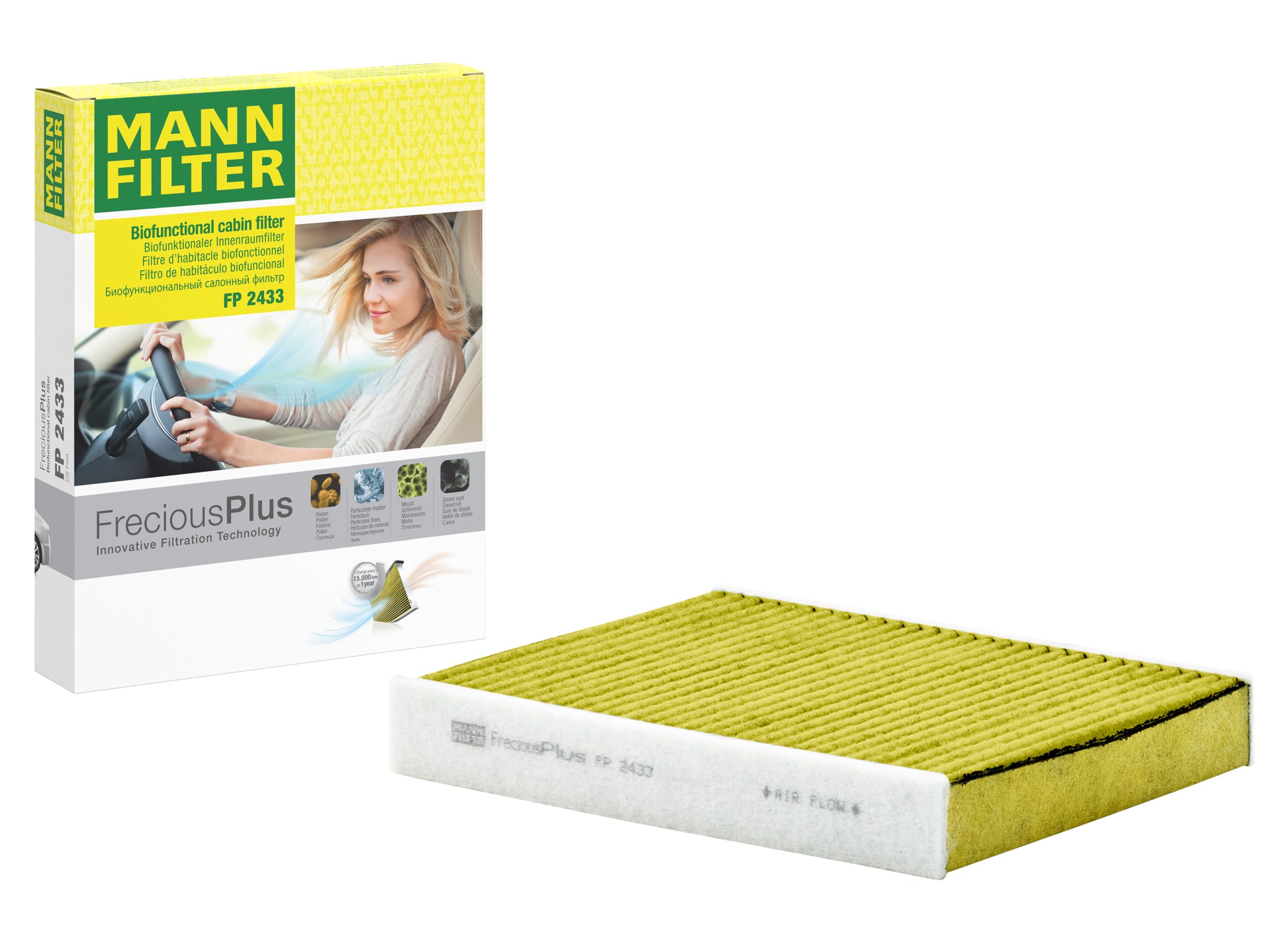 MANN-FILTER FP 2433 Cabin Air Filter - FreciousPlus Biofunctional Pollen Filter - for Cars + Transporters
