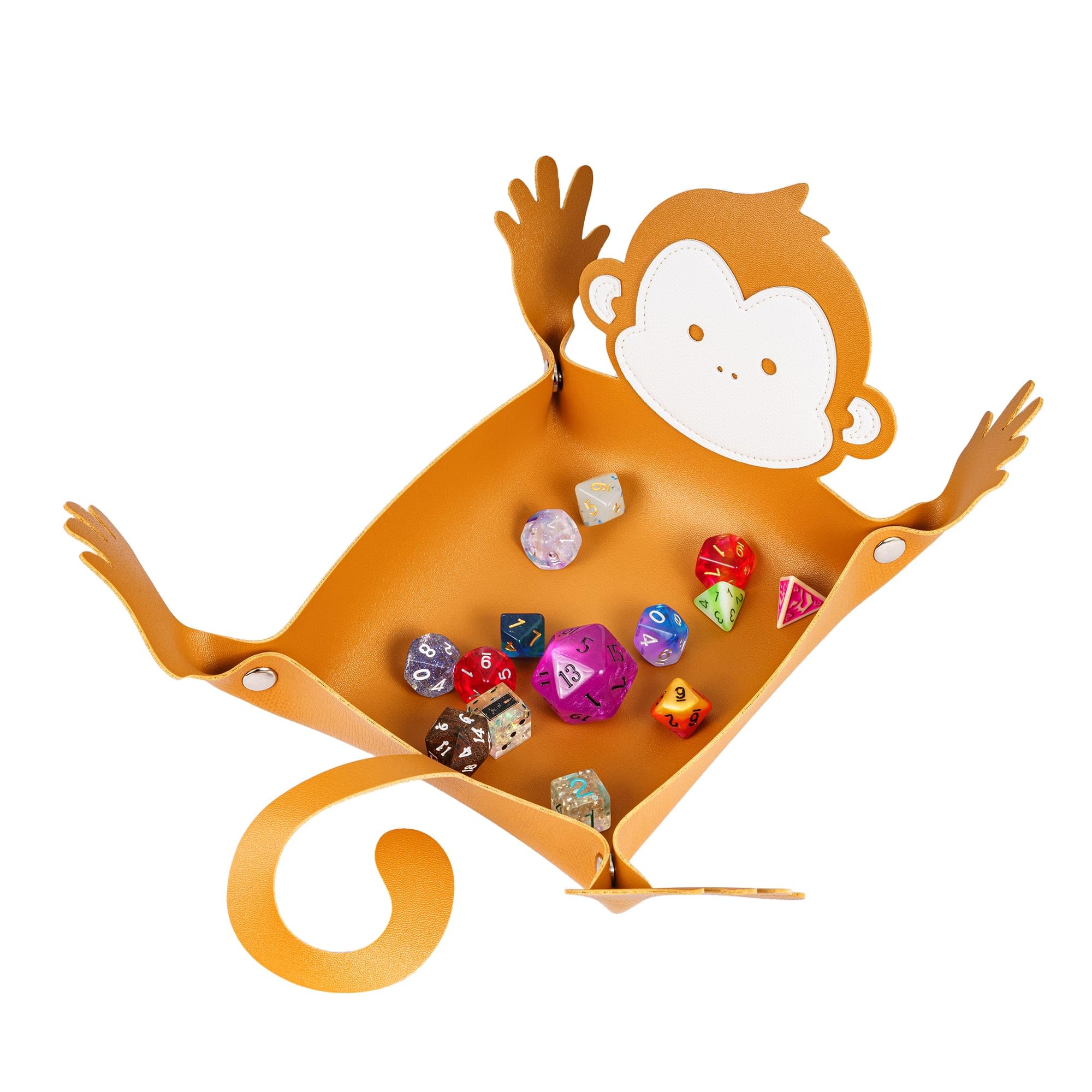 Cusdie Dice Tray Folding Animal Dice Tray Leather Dice Holder for DND Dice Game Table Games (Brown Monkey)