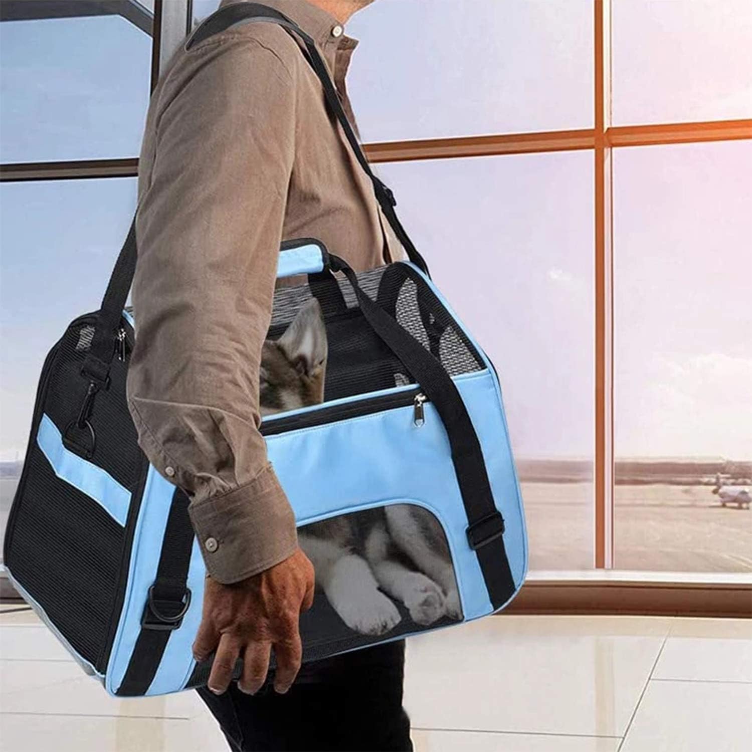 Pet Dog Cat Carrier Bag Puppy Handbag Portable Pet Travel Bag Soft Sided Bag Airline Approved with Breathable Mesh Pouch Pet Car Seat Booster Puppy Cage Tote for Small Medium Dogs Cats Puppies Rabbit - Image 3
