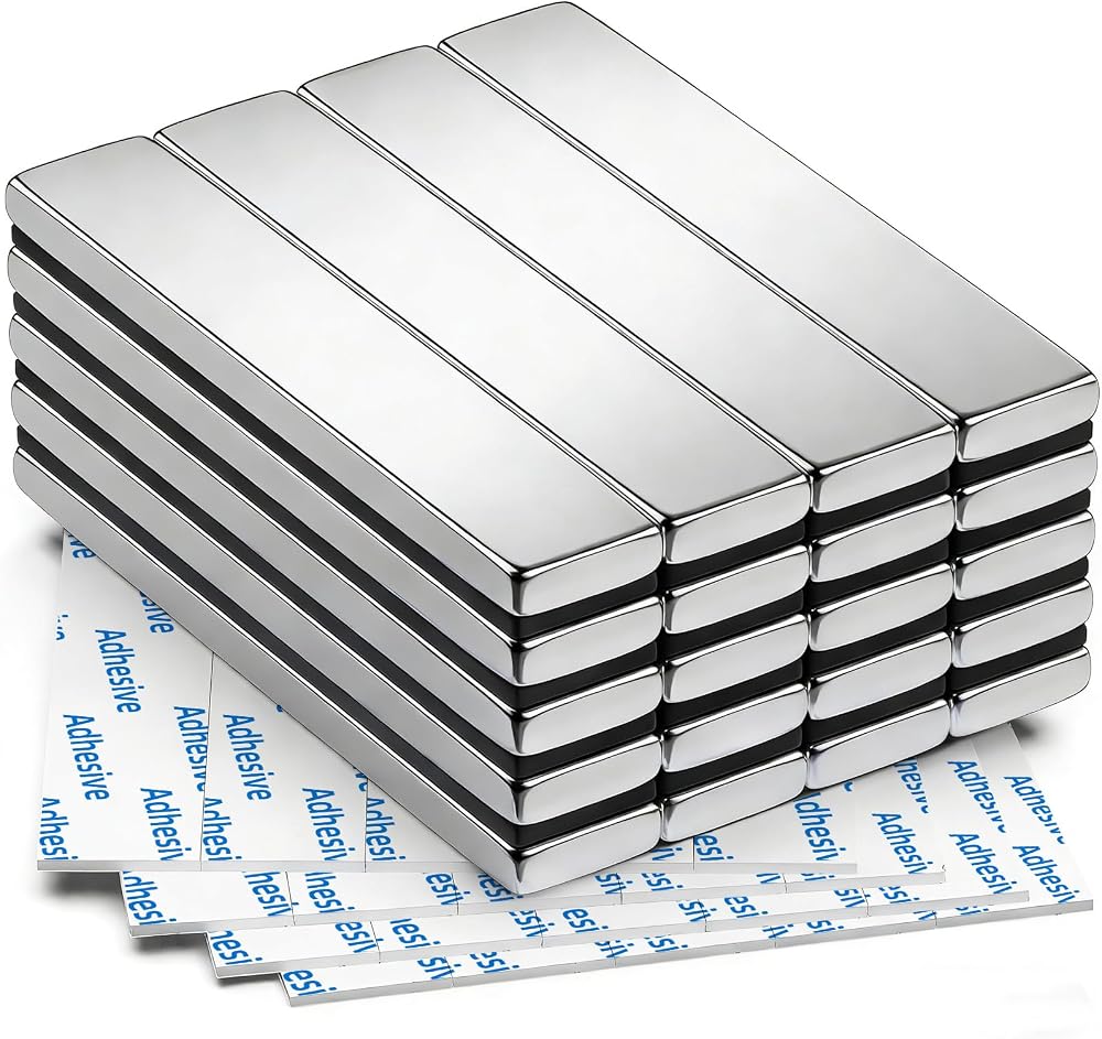 FINDMAG 20 Pack Magnets 60x10x3 mm Neodymium Strips with Adhesive
