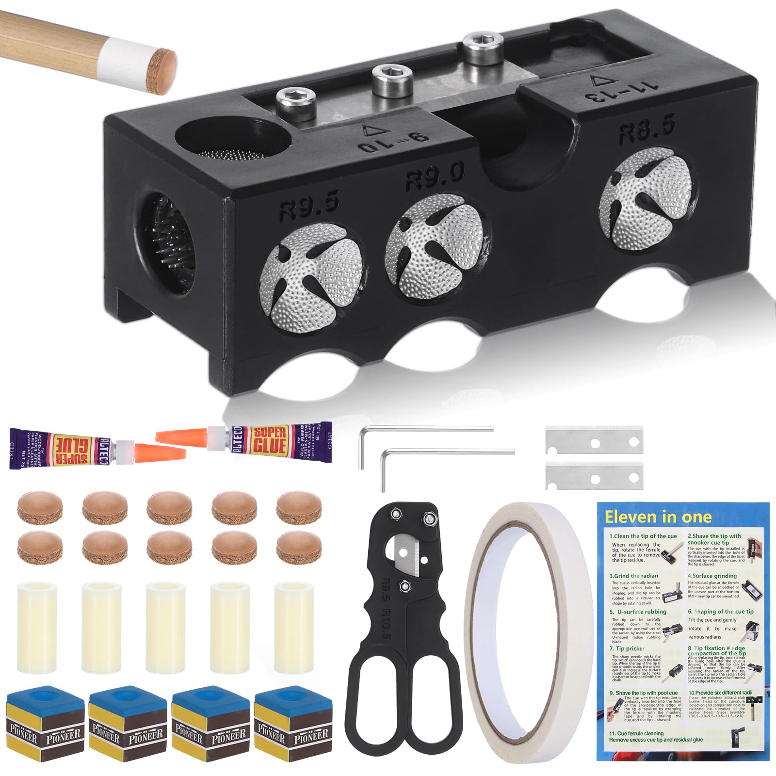 Photo 1 of 11-in-1 Billiards Pool Cue Tip Shaper, Aluminum Alloy Pool Stick Tips Replacement Kit, Pool Cue Repair Kit for Billiards Enthusiastsm, Pool Cue Shaper Accessories for Replacement and Shaping Cue Tips