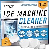 ACTIVE Ice Machine Cleaner Maker Descaler - 24 Clean Tablets Compatible with Frigidaire, Opal, GE Profile, Kitchenaid, Nickel Safe Scale Remover for Countertop, Nugget Ice Makers - Bulk 1 Year Supply
