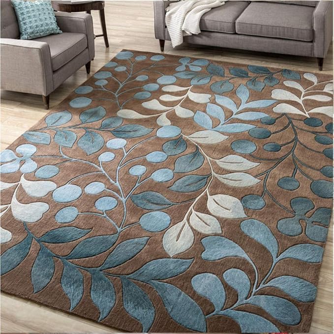 Patio Rugs brown Carpet salon blue leaf pattern soft carpet eco